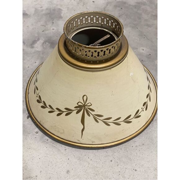 Vintage Small Toleware Metal Lamp Shade Stencil Wheat Ivory and Gold - Picture 1 of 3